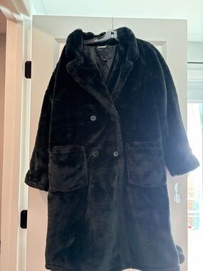 Jou Jou Black Double-Breasted Teddy Coat